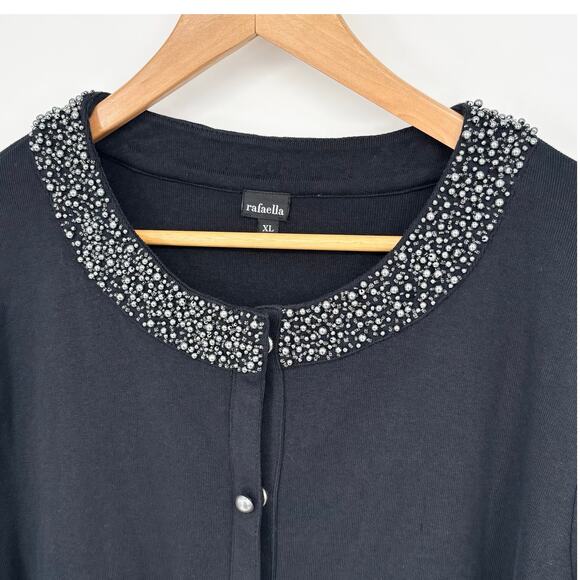 Rafaella Black Pearl Collar Button-Down Black Cardigan Sweater Size XL - Picture 1 of 4